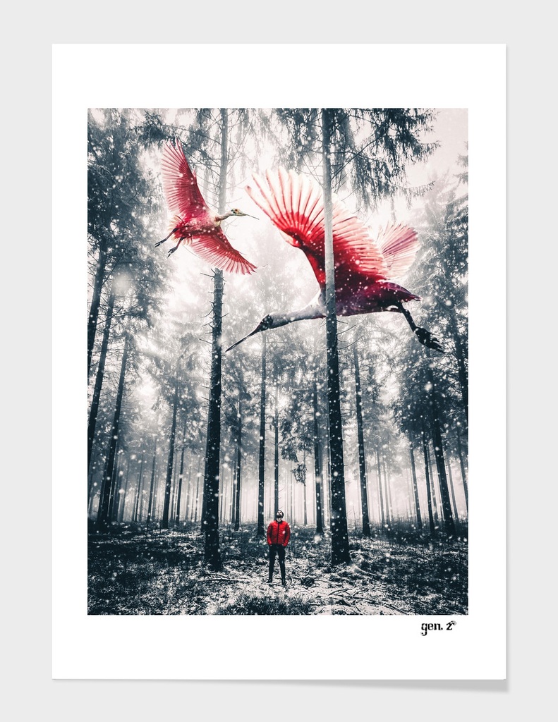 Red birds in winter by GEN Z