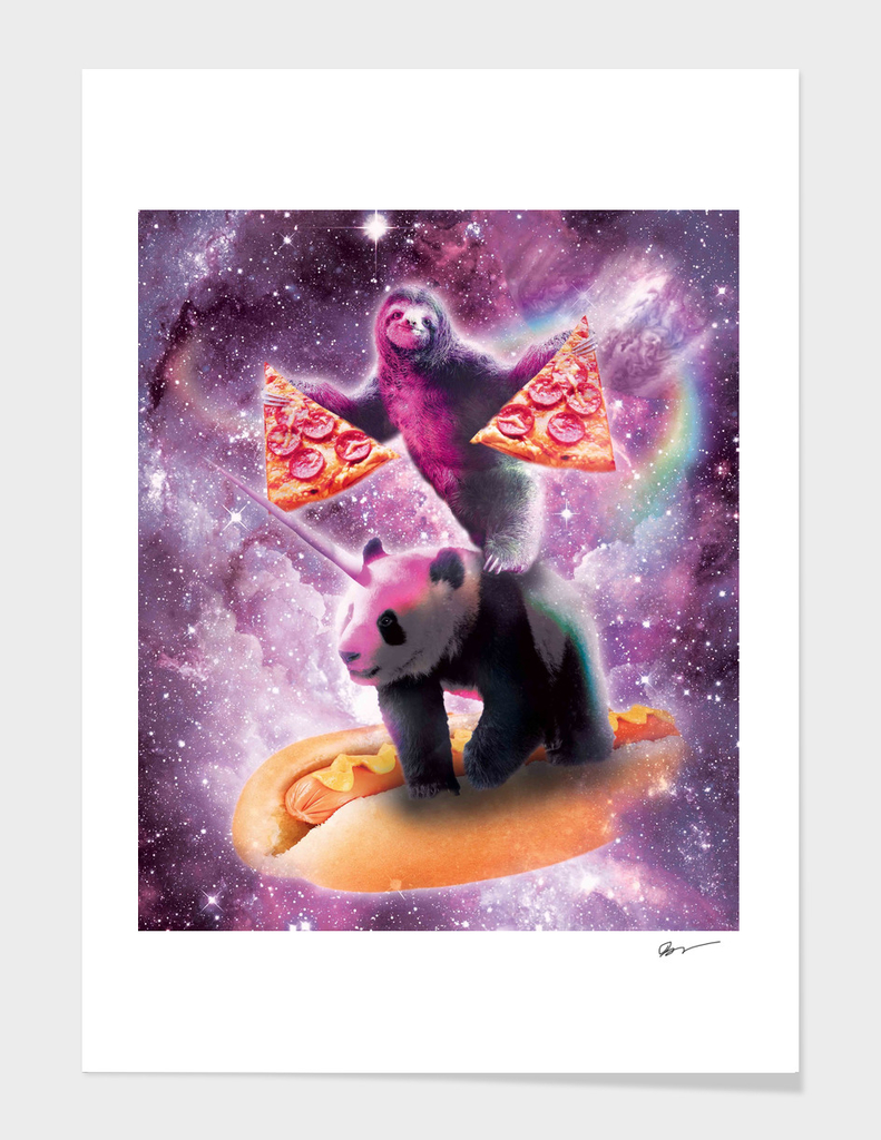 Space Pizza Sloth On Panda Unicorn On Hotdog