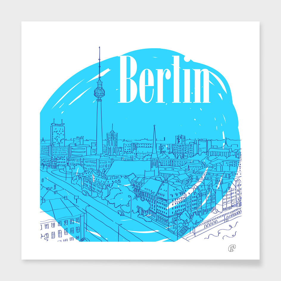 The city of Berlin. Blue color.Graphic arts.