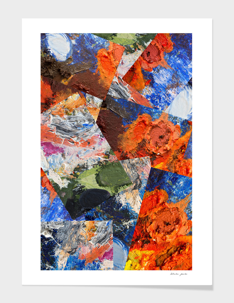 Abstract collage of fragments of the artist's palette