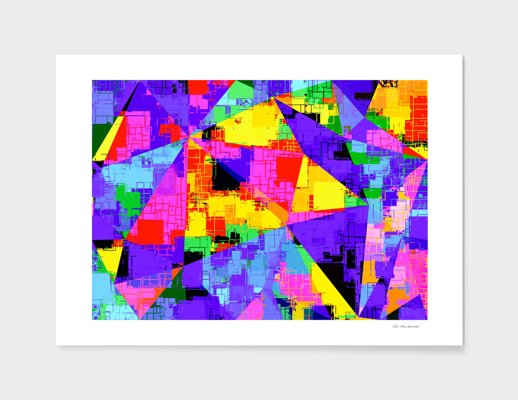 geometric triangle abstract in purple blue pink yellow