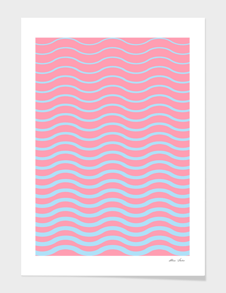 Waves pattern, Summer, light blue and light pink version