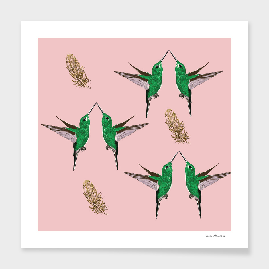 Green Hummingbirds golden Fetahres