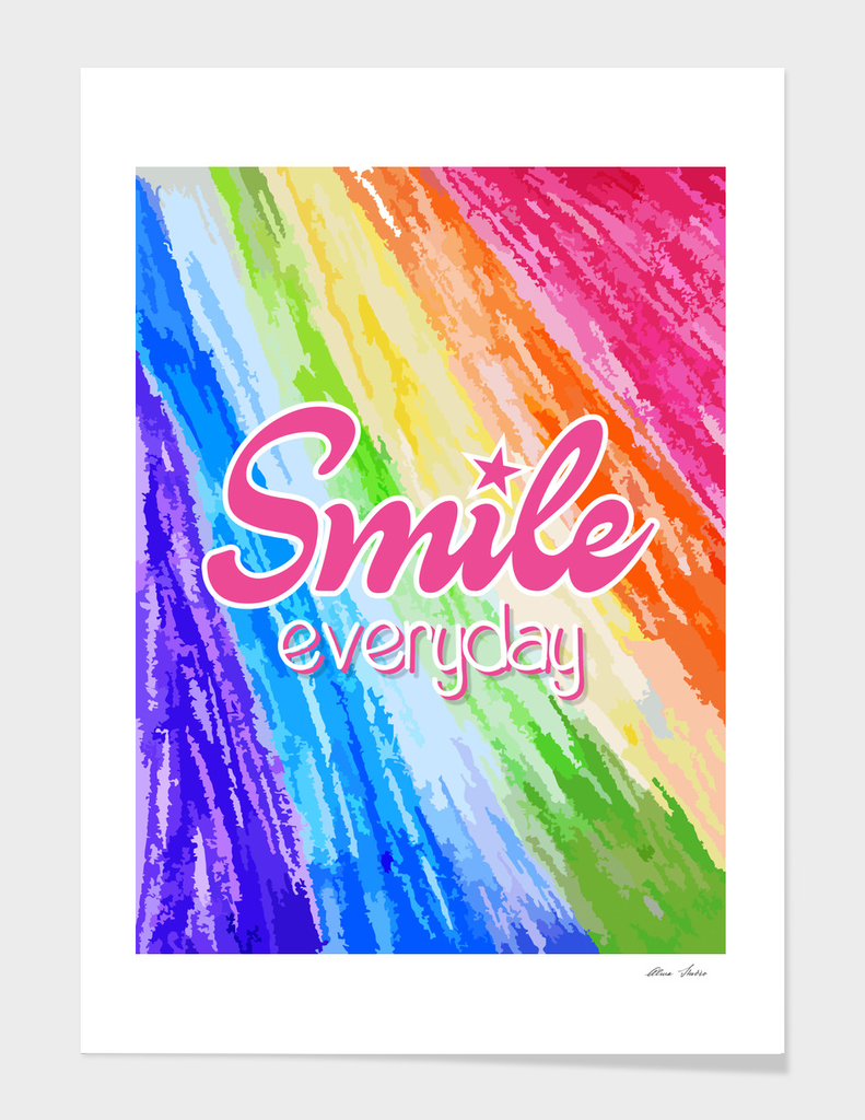 Smile Everyday, colorful crayon, kids draw, pink version