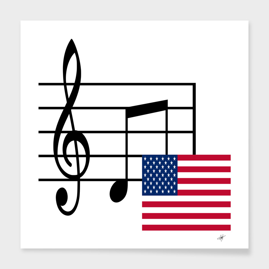 music notes and flag of usa