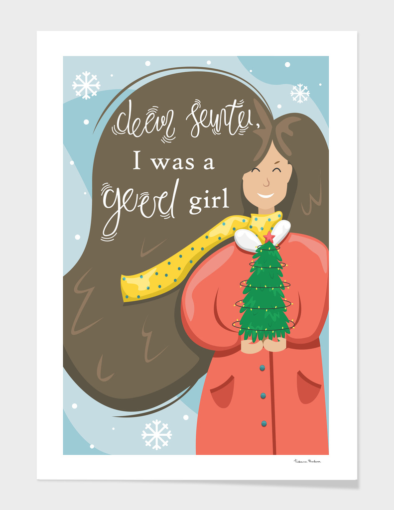 Christmas greeting card. Dear Santa, I was a good girl
