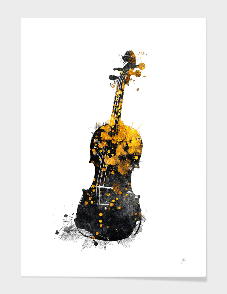 Violin music art gold and black