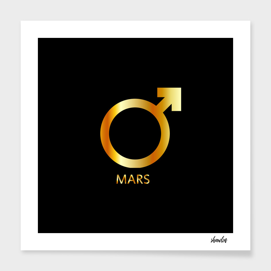 Zodiac and astrology symbol of the planet Mars in gold