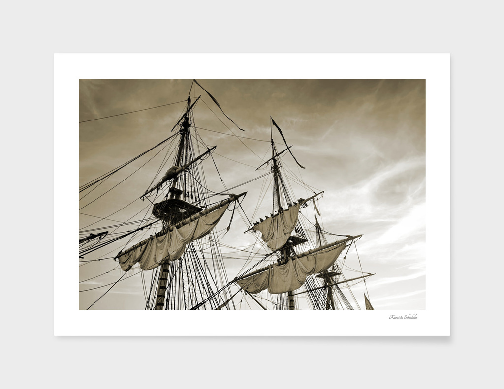 Masts of a wooden tall ship