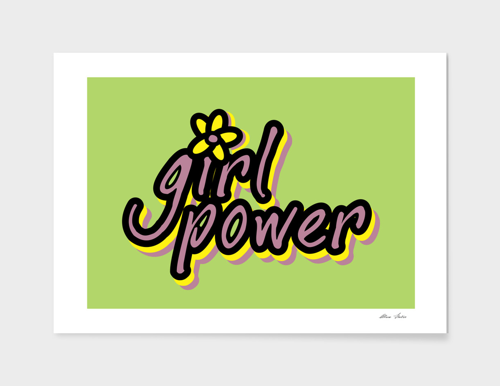 Girl Power, Girls Poster, with flower, green version