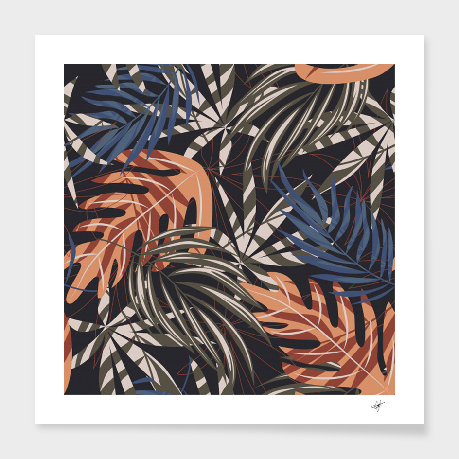 trend seamless pattern with-colorful tropical leaves