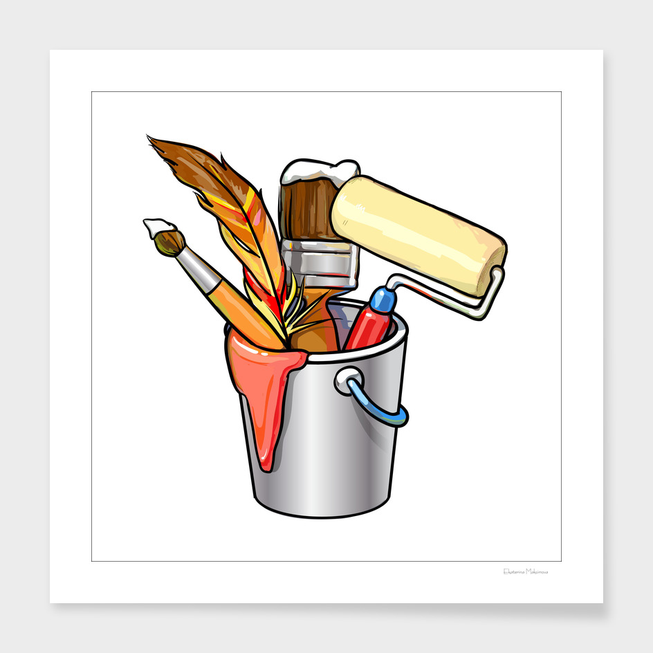 Bucket with brushes
