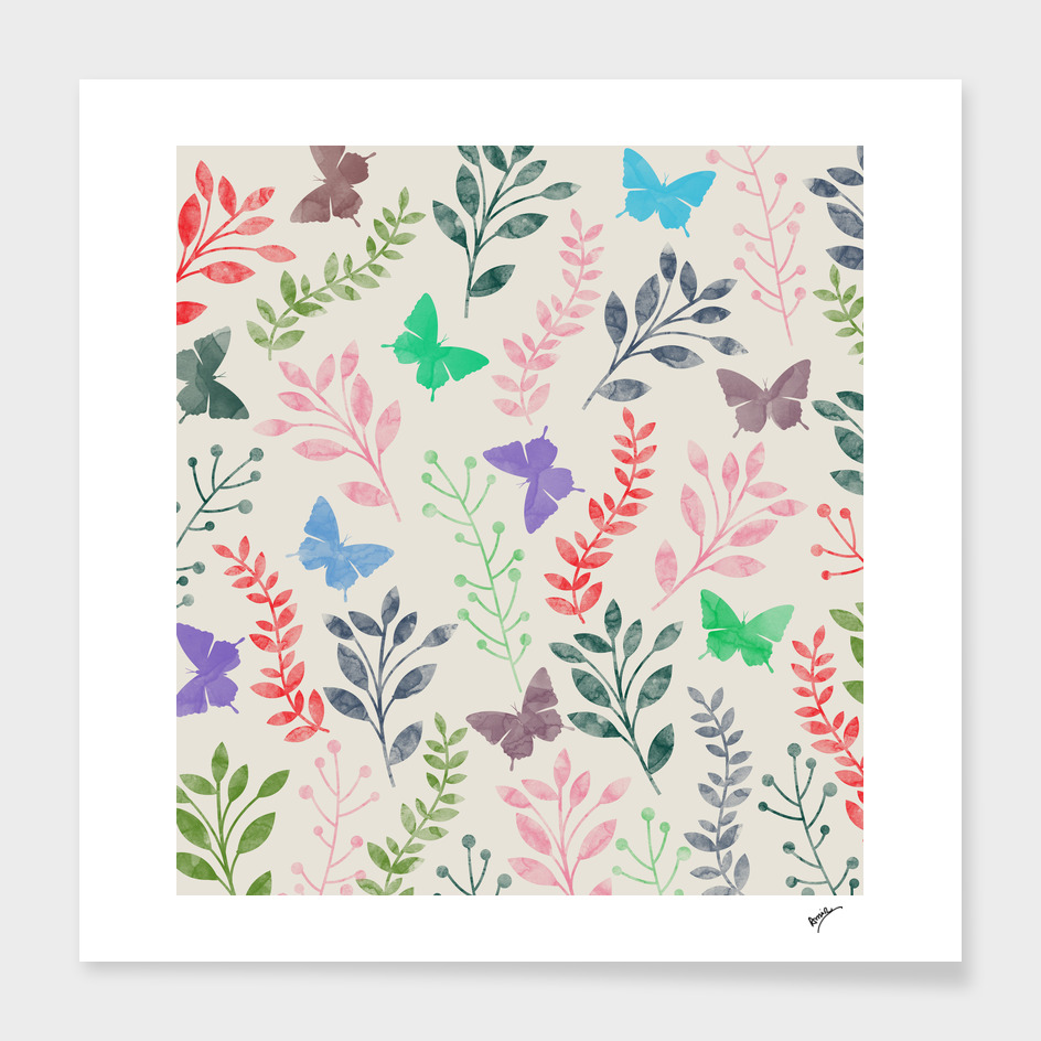 Watercolor Flowers & Butterfly