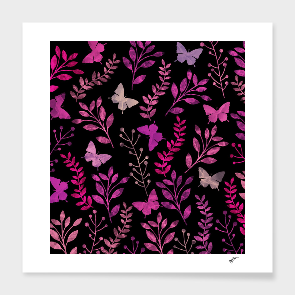 Watercolor Flowers & Butterfly III