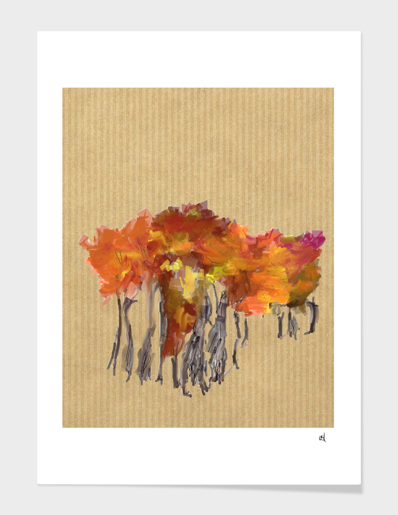 Colorful Forest, Watercolor on Cardboard  Minimalist