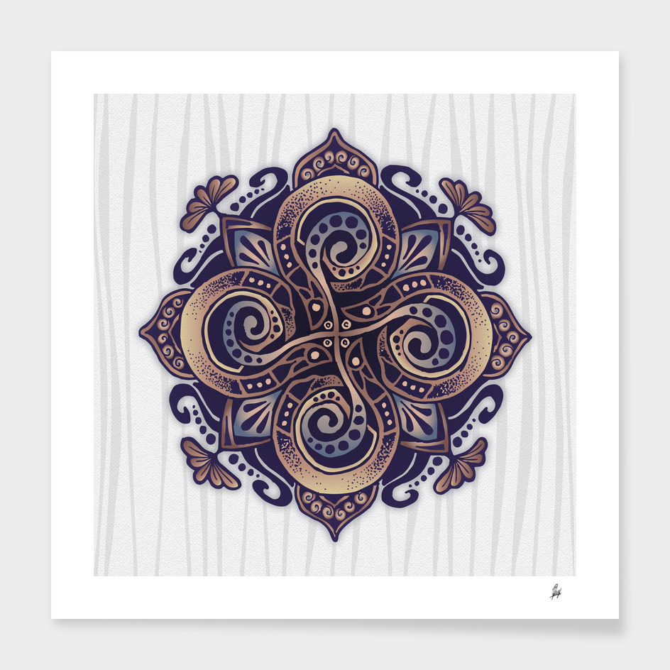 Fourfold Twirled Swirled Renaissance Colors Mandala Artwork
