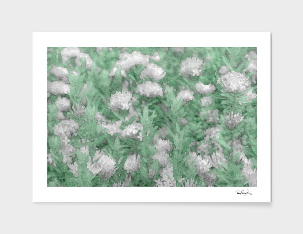 Green and White Textured Botanical Motif Manipulated