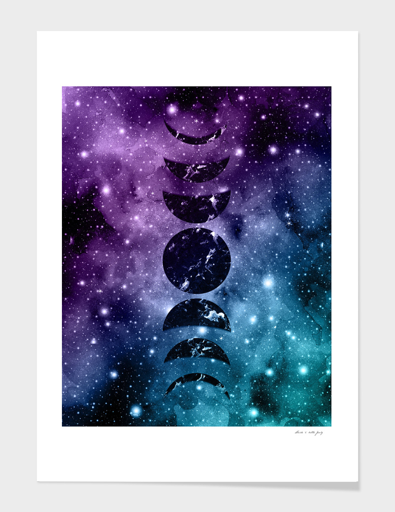 Purple Teal Galaxy Nebula Dream Moon Phases #1 #decor #art