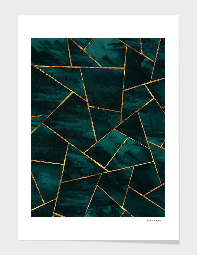 Dark Teal Ink Copper Gold Geometric Glam #1 #geo #decor #art
