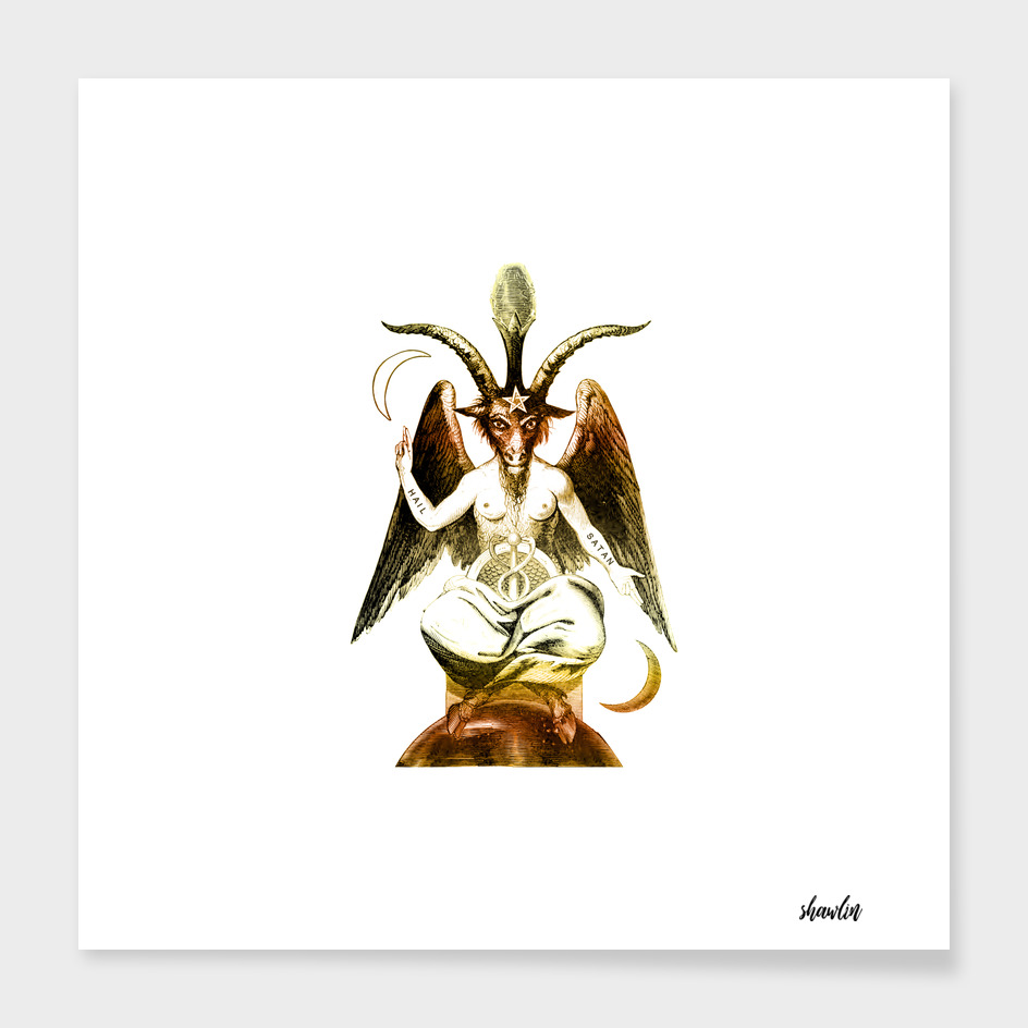 Golden Baphomet Goat with Satanic symbols