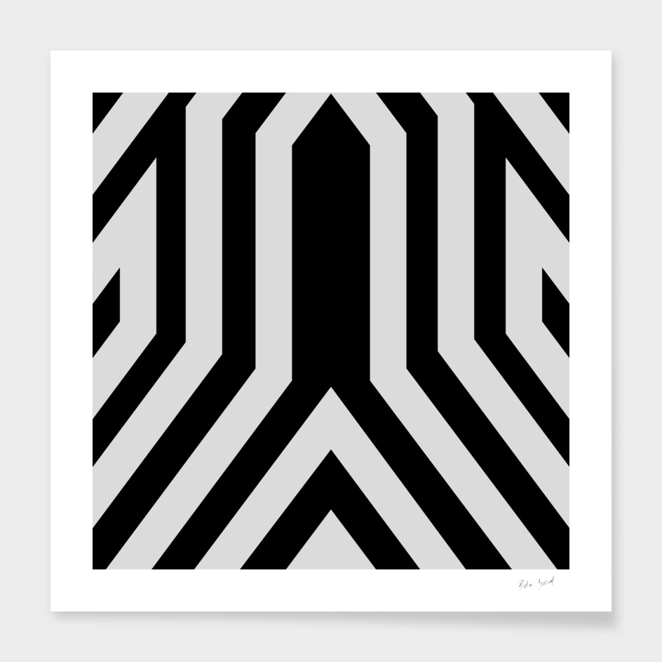 Geometric Charlie in black and white pattern