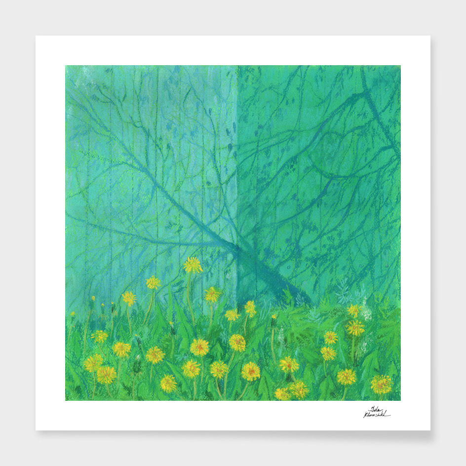 Shadows and Dandelions, Pastel Painting, Impressionism