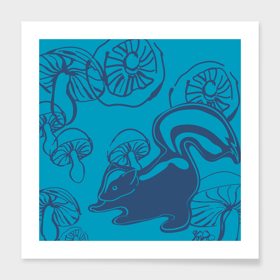skunk with mushrooms (blue)