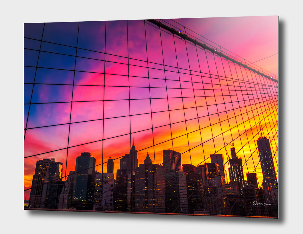 New York City Sunset Skyline skies from the Brooklyn Bridge