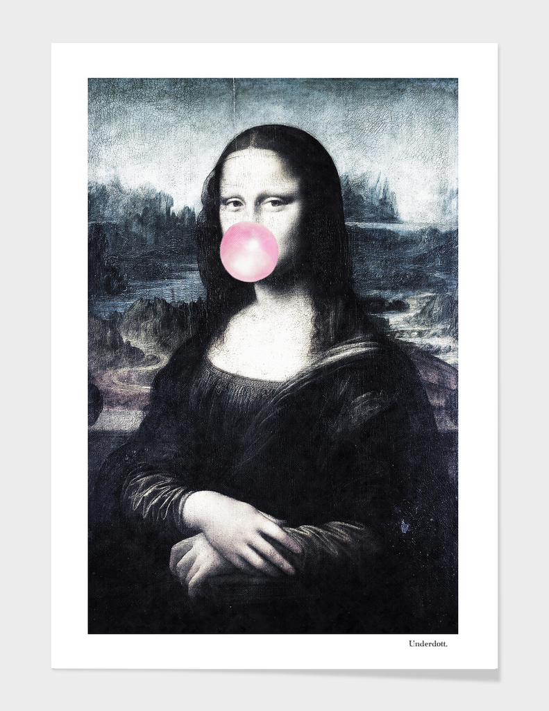 Mona Lisa blowing bubblegum bubbles