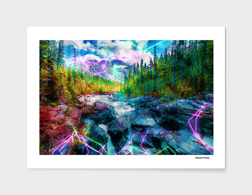 Yellowstone Forest River Nature Colored Neon