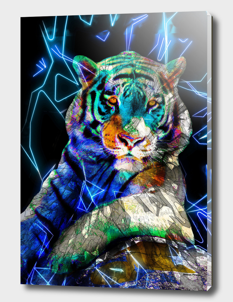 Tiger Animals Nature - Colored Neon Street Art Blue