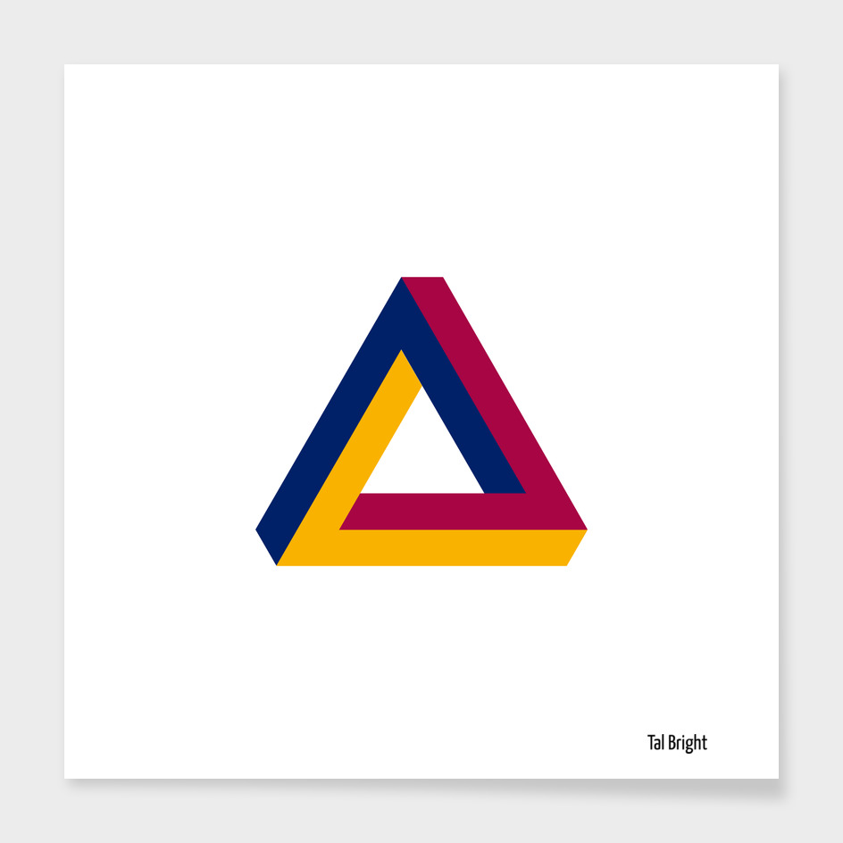 Impossible triangle optical illusion - blue pink  yellow