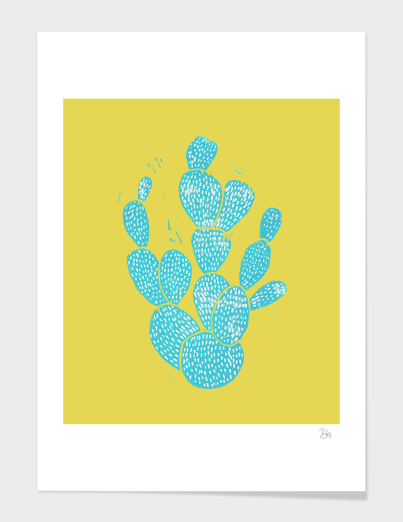 Linocut Cacti Desert Blue