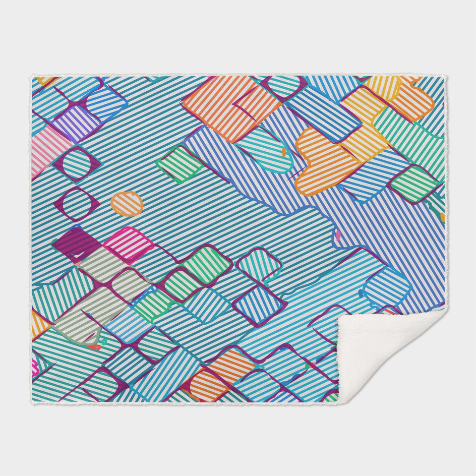 geometric square pixel pattern abstract in blue pink orange