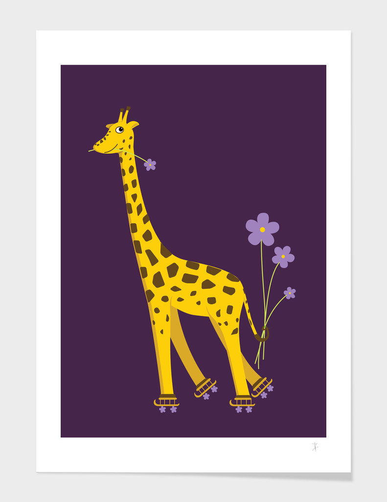 Cute Skating Cartoon Giraffe