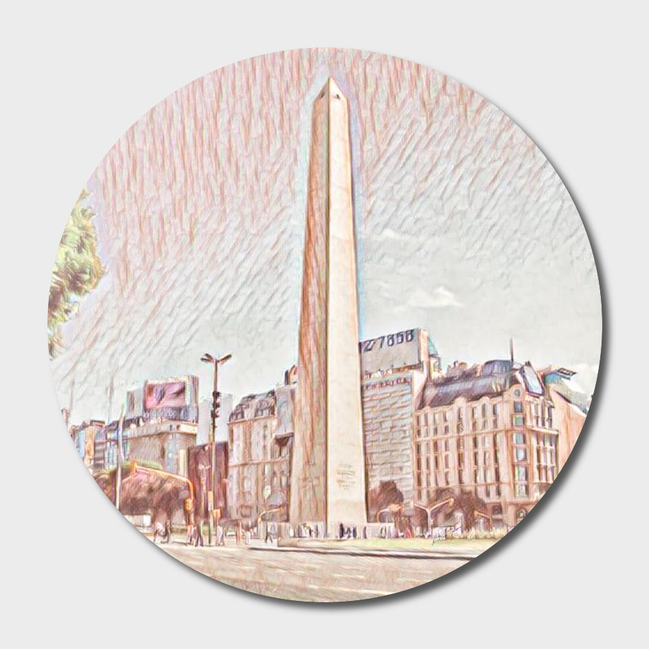 Argentina Obelisk Artistic Illustration Red Pencil St