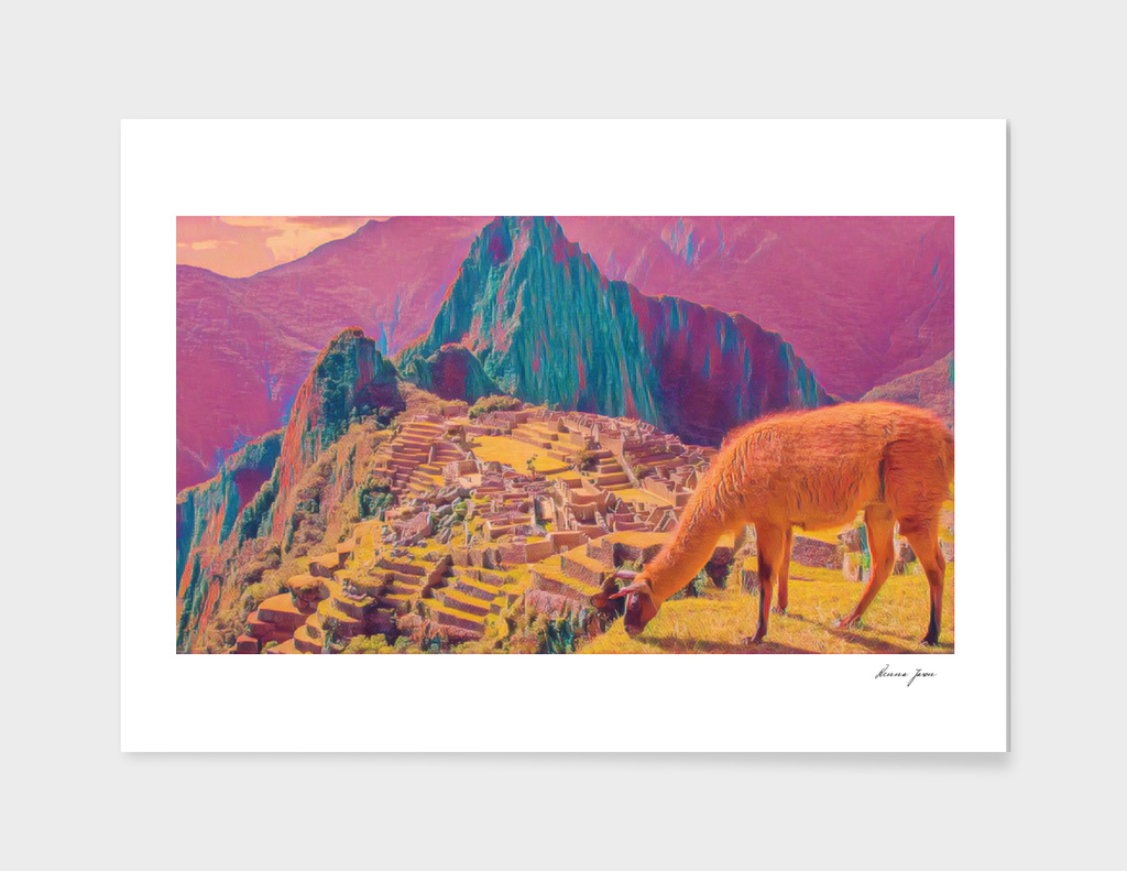 Peru Machu Picchu Artistic Illustration Acid Acrylic