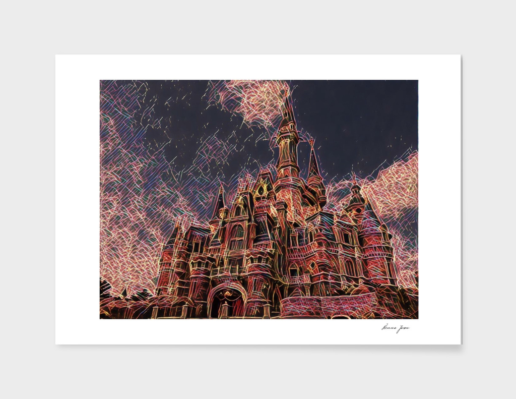 Shangai Disney Castle Artistic Illustration Firework