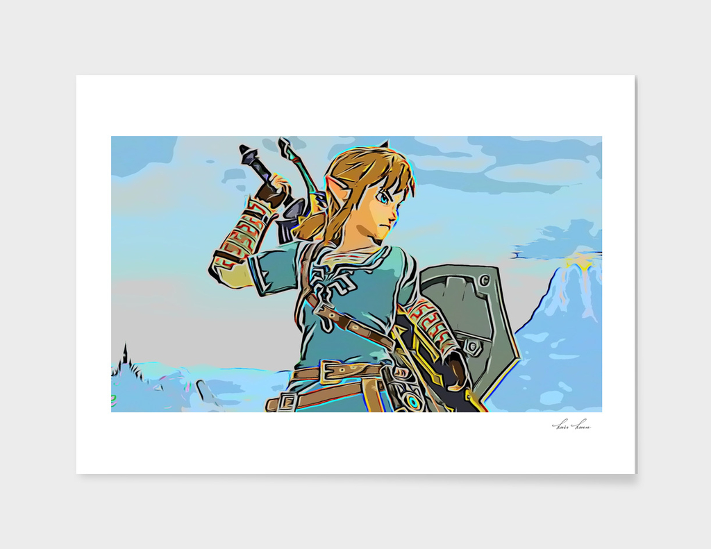 Zelda Link Artistic Illustration RGB Outline Style