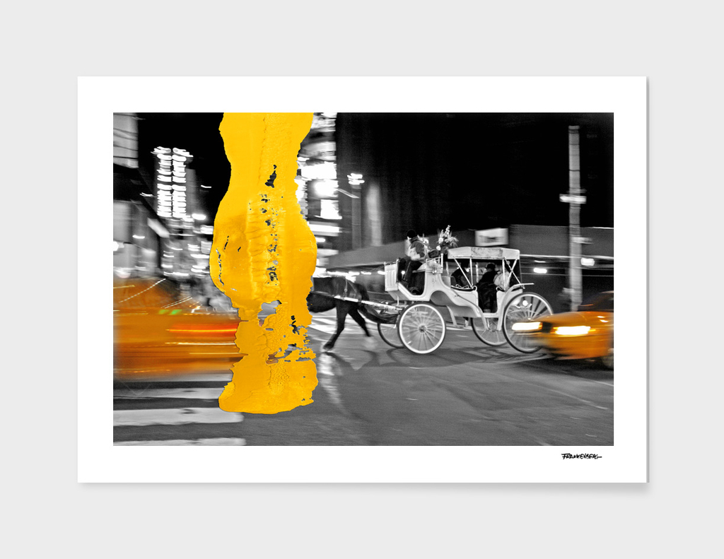 NYC Yellow Cabs - Horse Carriage - Brush Stroke