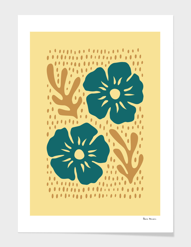 Silhouette Flowers Turquoise