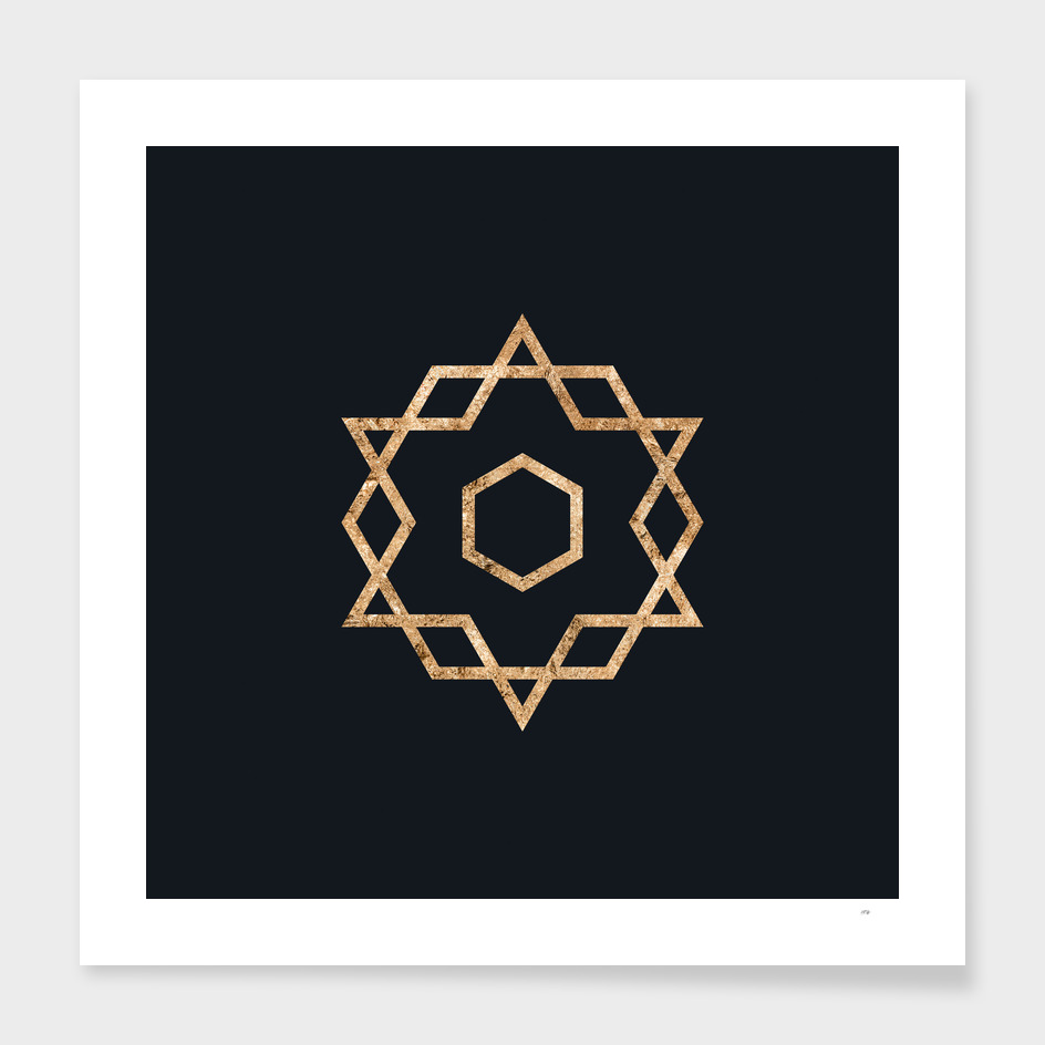 Gold Geometric Glyph on Teal SQUARE - 300