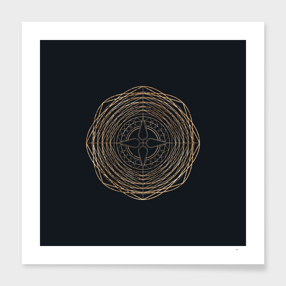 Gold Geometric Glyph on Teal SQUARE - 313