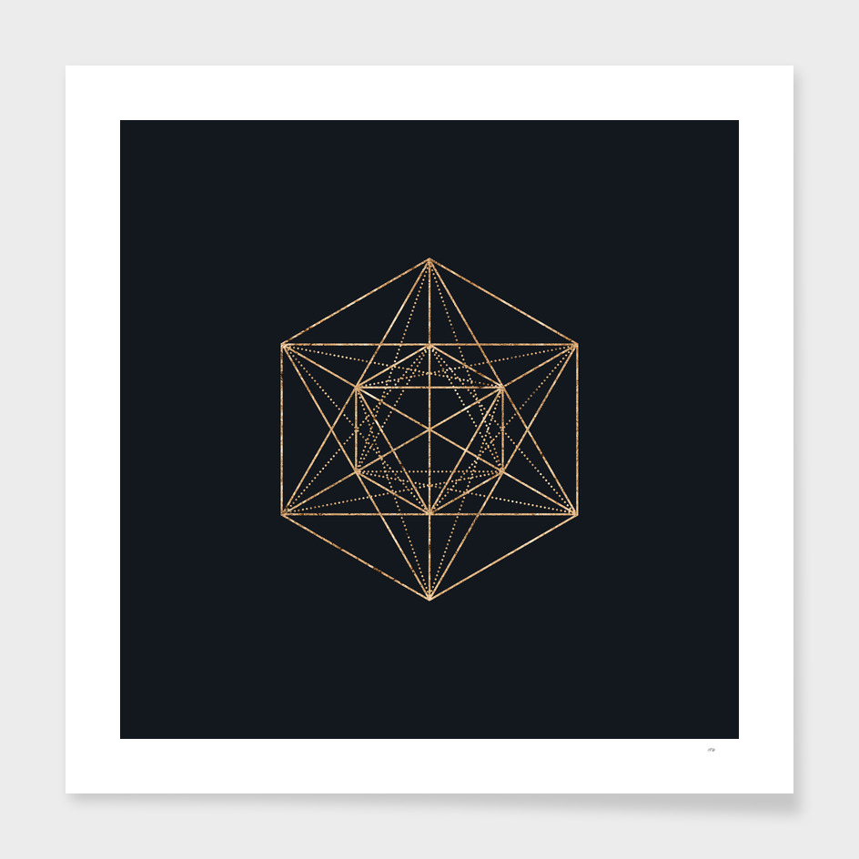 Gold Geometric Glyph on Teal SQUARE - 348
