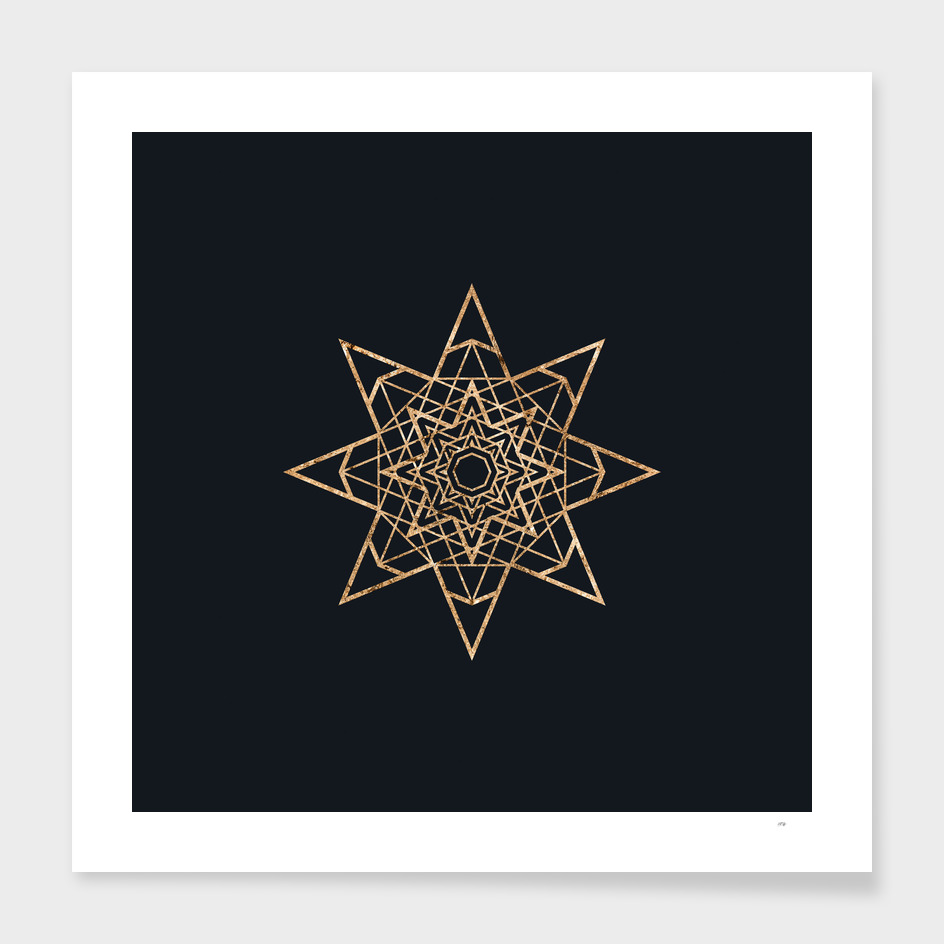 Gold Geometric Glyph on Teal SQUARE - 398