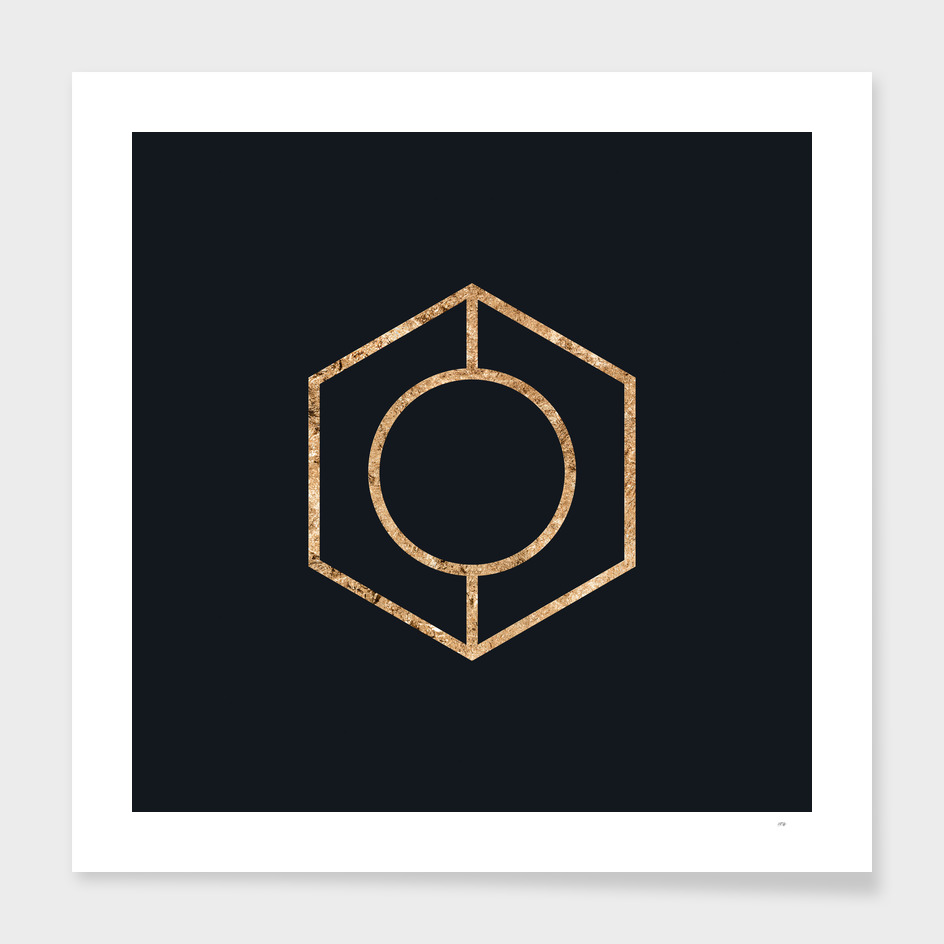 Gold Geometric Glyph on Teal SQUARE - 413