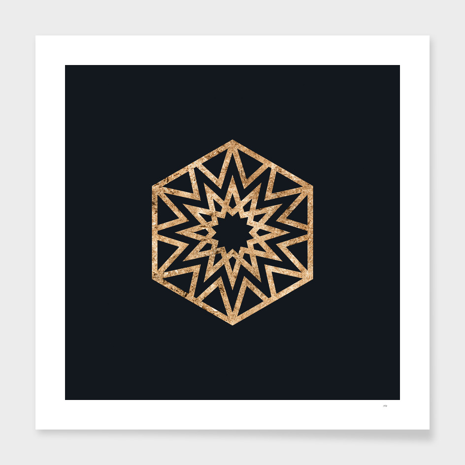 Gold Geometric Glyph on Teal SQUARE - 420
