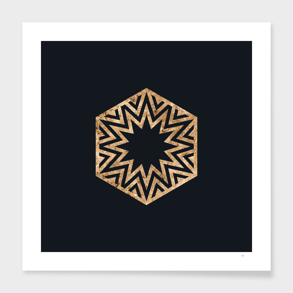 Gold Geometric Glyph on Teal SQUARE - 422