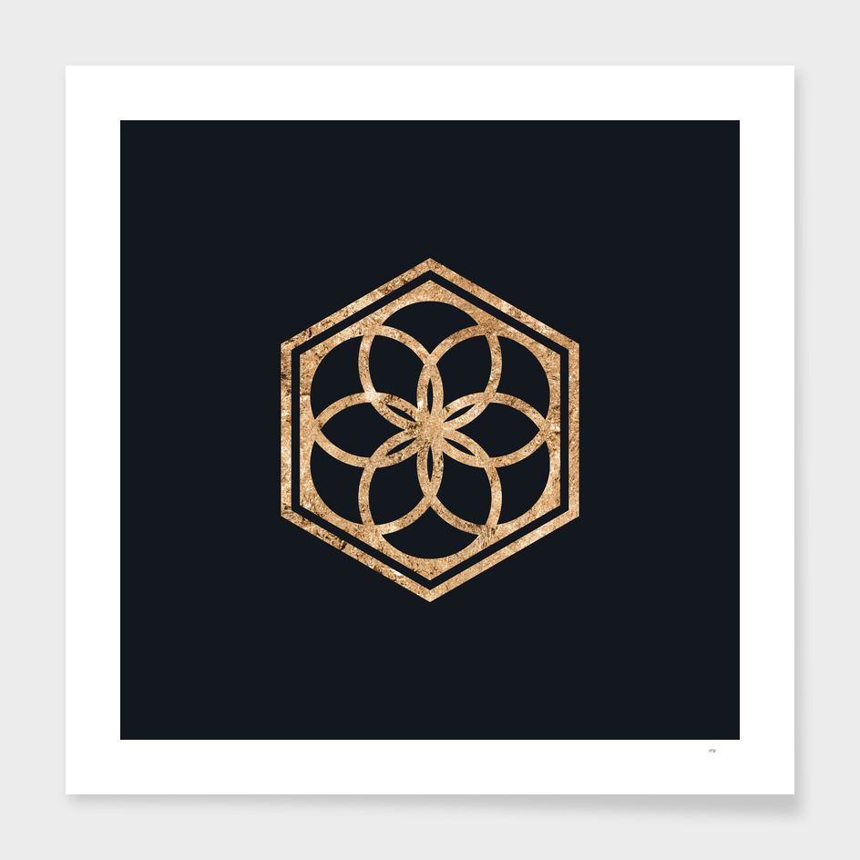 Gold Geometric Glyph on Teal SQUARE - 432