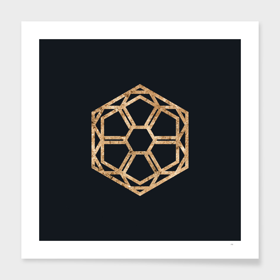 Gold Geometric Glyph on Teal SQUARE - 435
